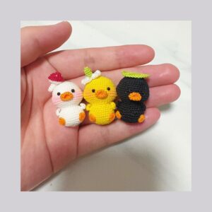 Mini Crochet Duck | Tiny Handmade Knitted Duckling with Hat | 3 Colors