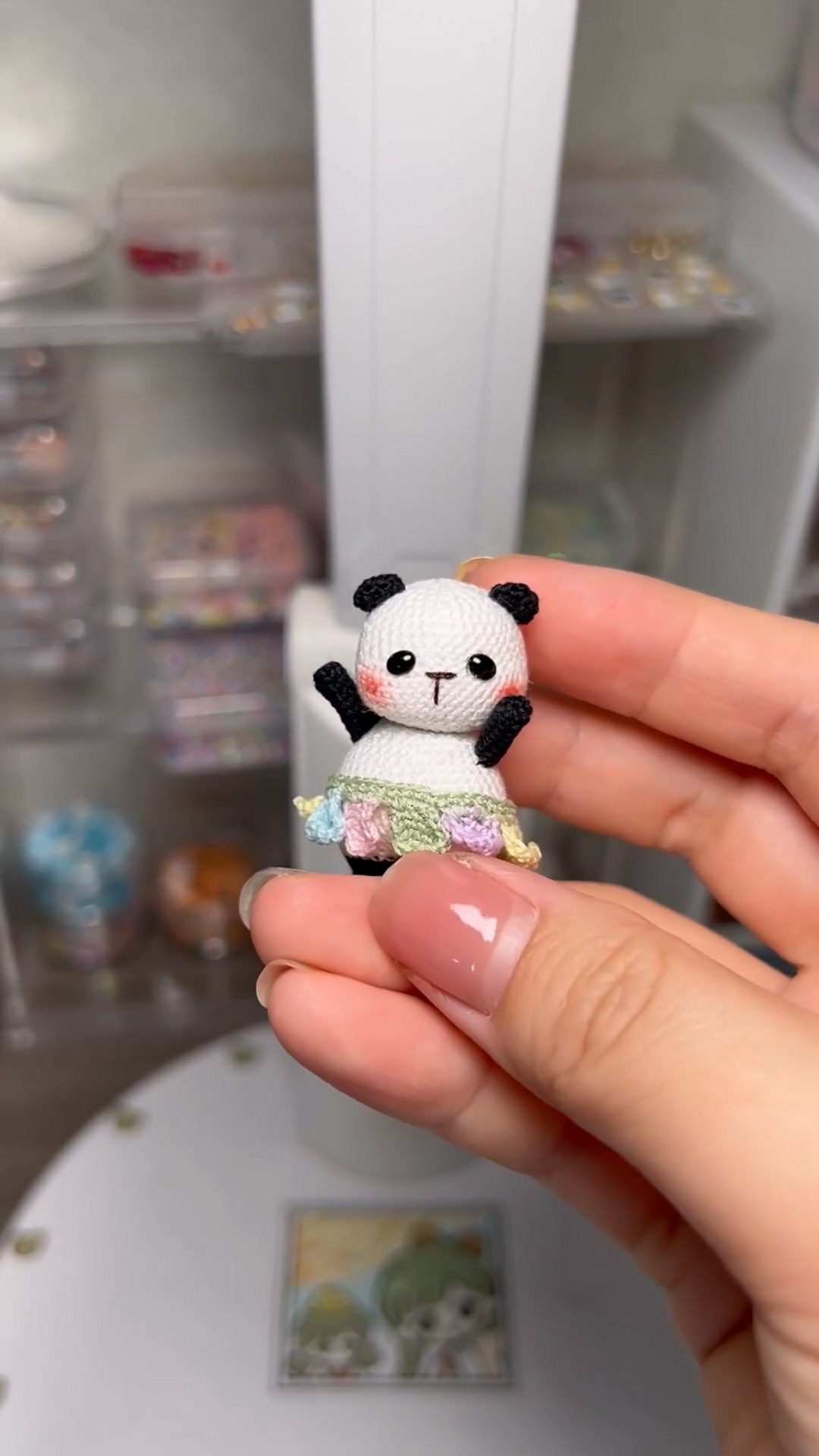 Mini Crochet Panda | Tiny Handmade Magnetic Panda Plush with Flower Skirt - Image 2
