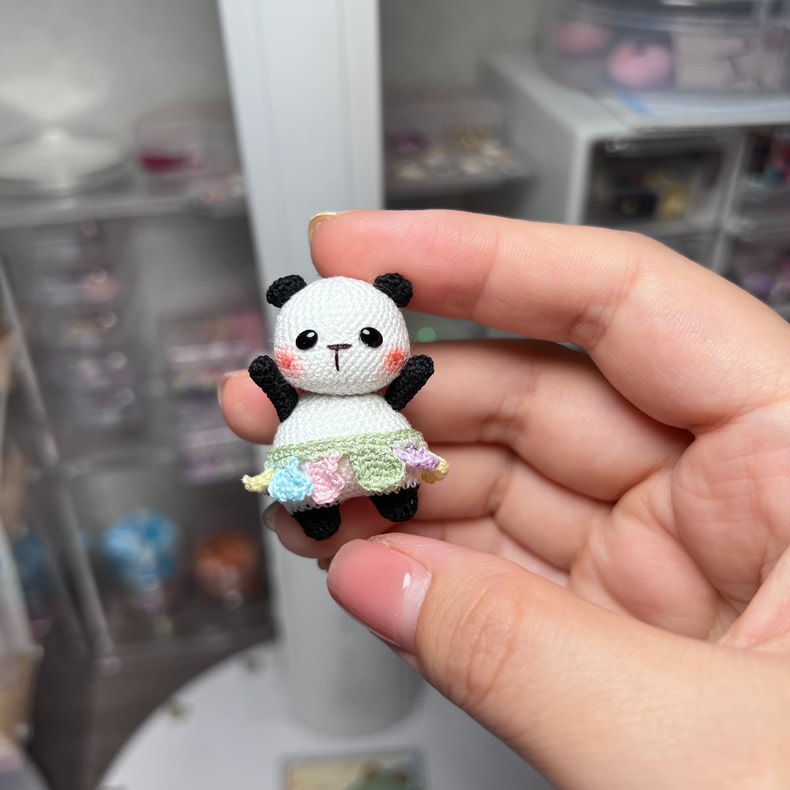 Mini Crochet Panda | Tiny Handmade Magnetic Panda Plush with Flower Skirt - Image 3
