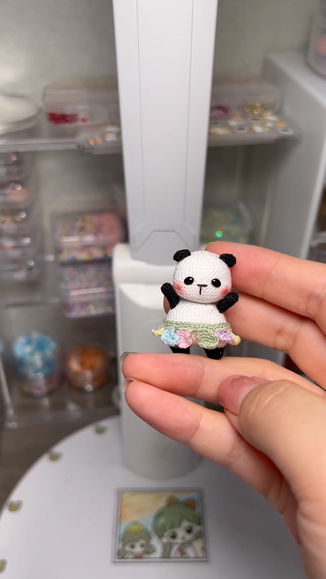 Mini Crochet Panda | Tiny Handmade Magnetic Panda Plush with Flower Skirt - Image 4