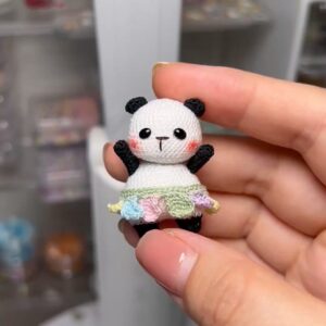 Mini Crochet Panda | Tiny Handmade Magnetic Panda Plush with Flower Skirt