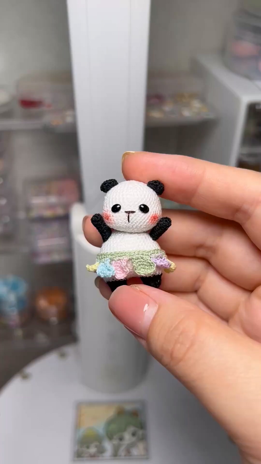 Mini Crochet Panda | Tiny Handmade Magnetic Panda Plush with Flower Skirt