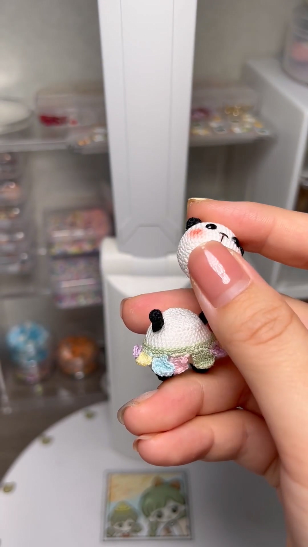 Mini Crochet Panda | Tiny Handmade Magnetic Panda Plush with Flower Skirt - Image 5