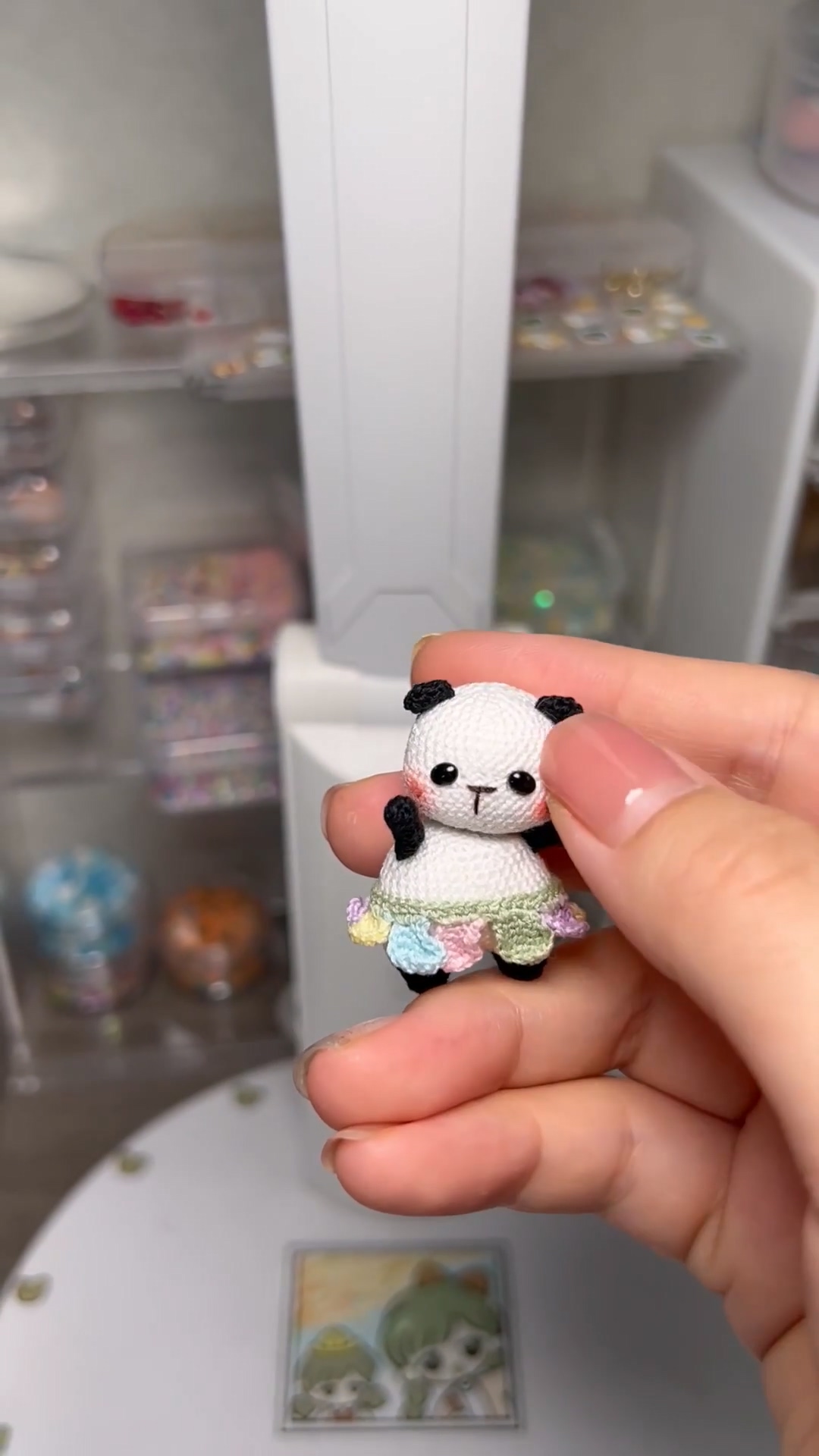 Mini Crochet Panda | Tiny Handmade Magnetic Panda Plush with Flower Skirt - Image 6