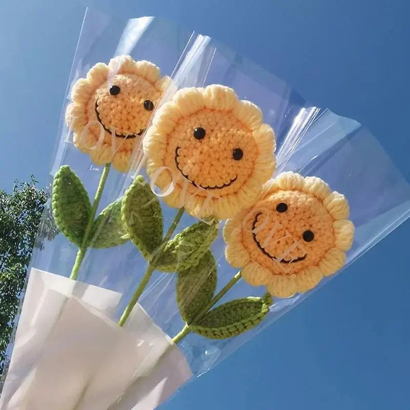 Crochet Smiley Sunflower Bouquet – Handmade Smile Flowers with Optional Wrap, 10-50 Stems, Forever Cheerful Gift - Image 2