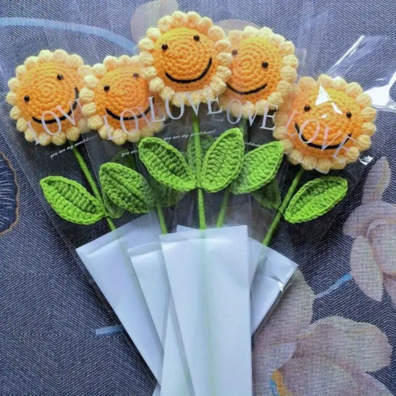 Crochet Smiley Sunflower Bouquet – Handmade Smile Flowers with Optional Wrap, 10-50 Stems, Forever Cheerful Gift - Image 3