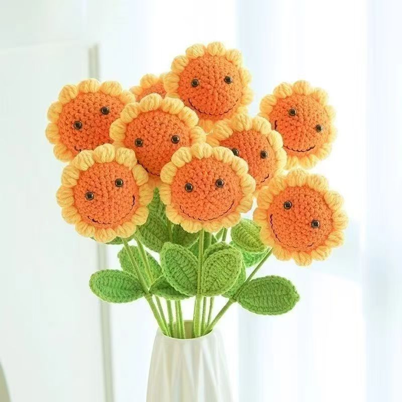 Crochet Smiley Sunflower Bouquet – Handmade Smile Flowers with Optional Wrap, 10-50 Stems, Forever Cheerful Gift - Image 5