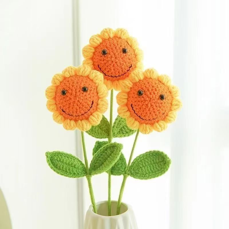 Crochet Smiley Sunflower Bouquet – Handmade Smile Flowers with Optional Wrap, 10-50 Stems, Forever Cheerful Gift - Image 6