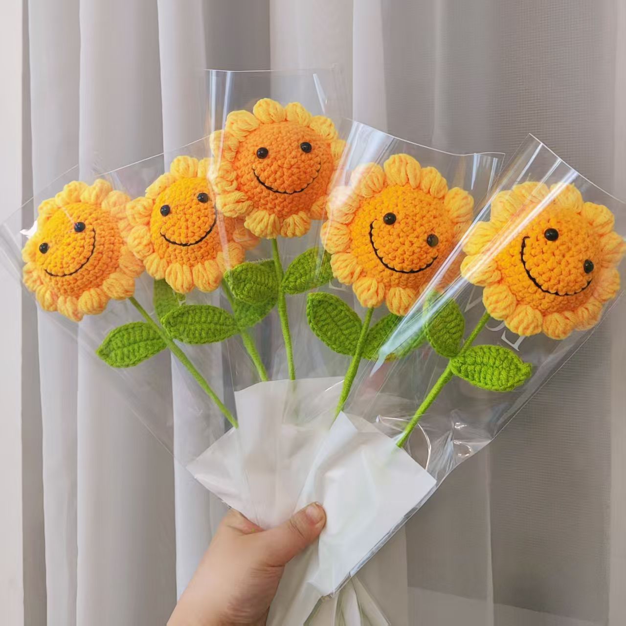 Crochet Smiley Sunflower Bouquet – Handmade Smile Flowers with Optional Wrap, 10-50 Stems, Forever Cheerful Gift - Image 7