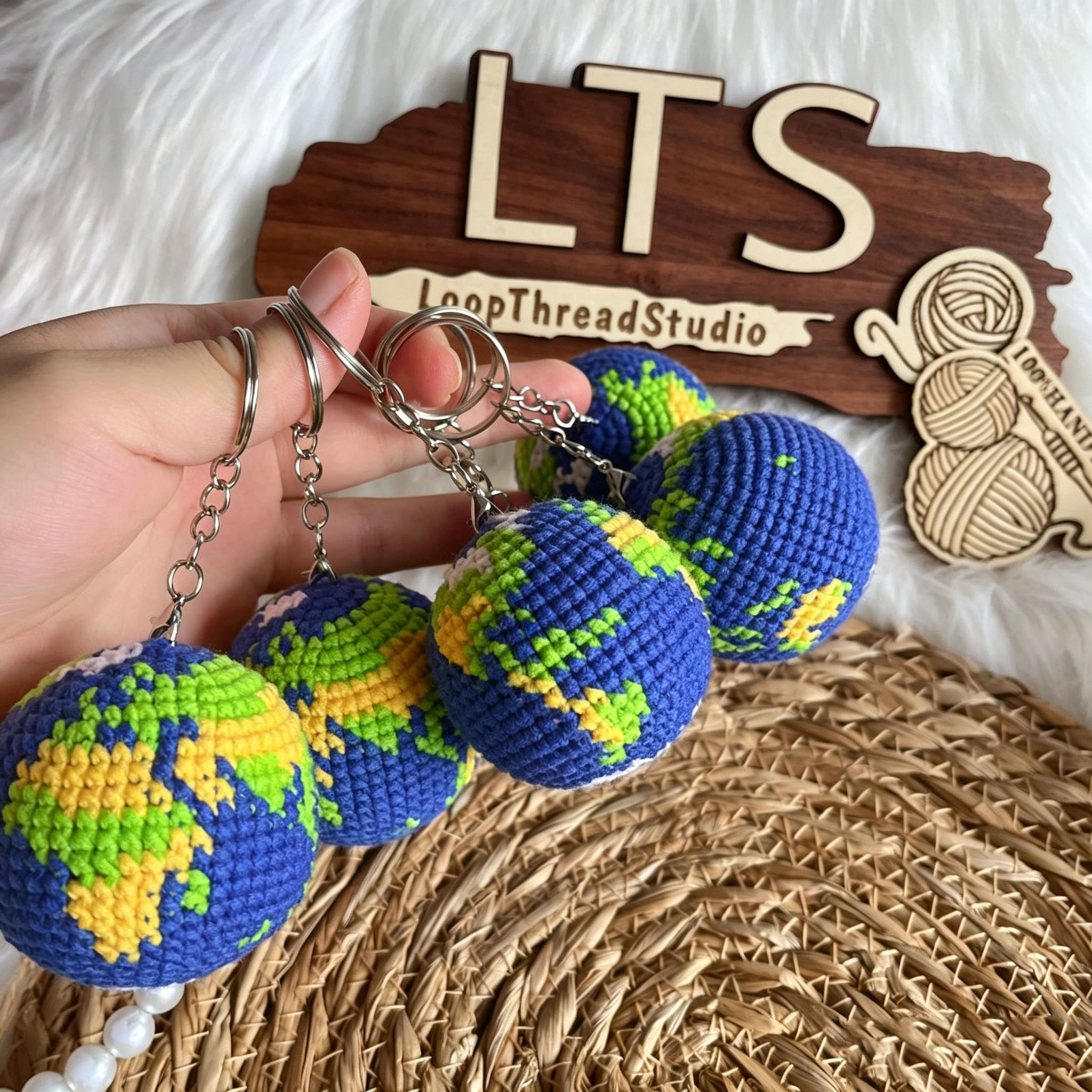 Handmade Crochet Earth Keychain | Cute Knitted Planet Charm - Image 7