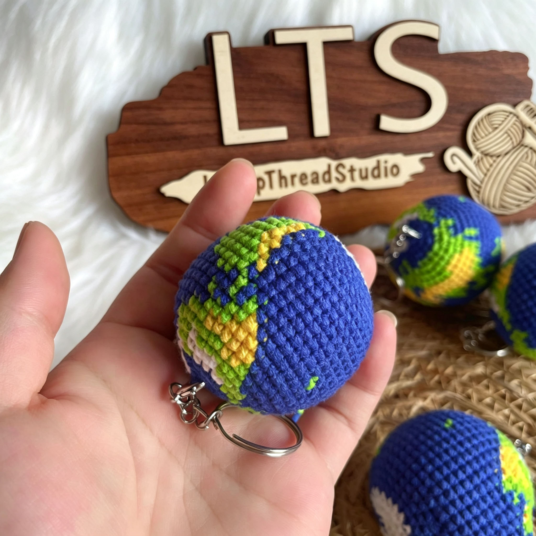 Handmade Crochet Earth Keychain | Cute Knitted Planet Charm - Image 6