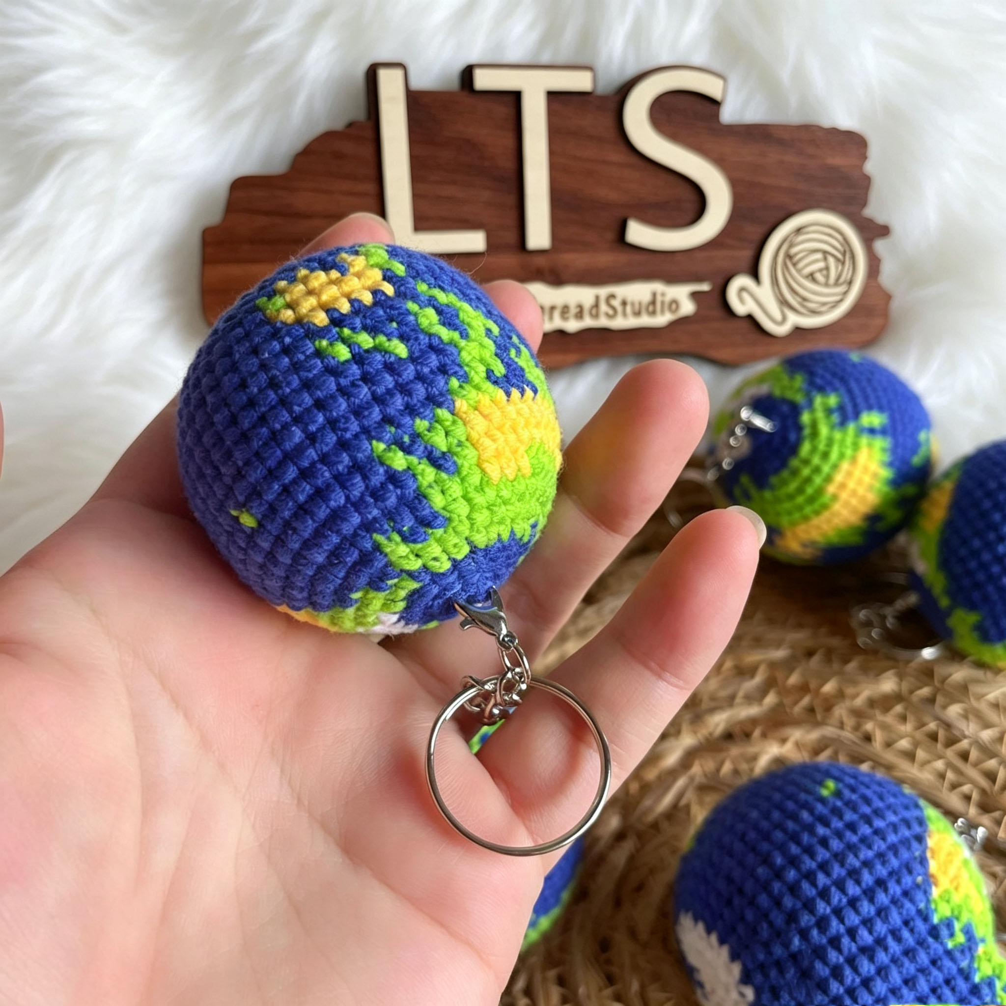 Handmade Crochet Earth Keychain | Cute Knitted Planet Charm - Image 5