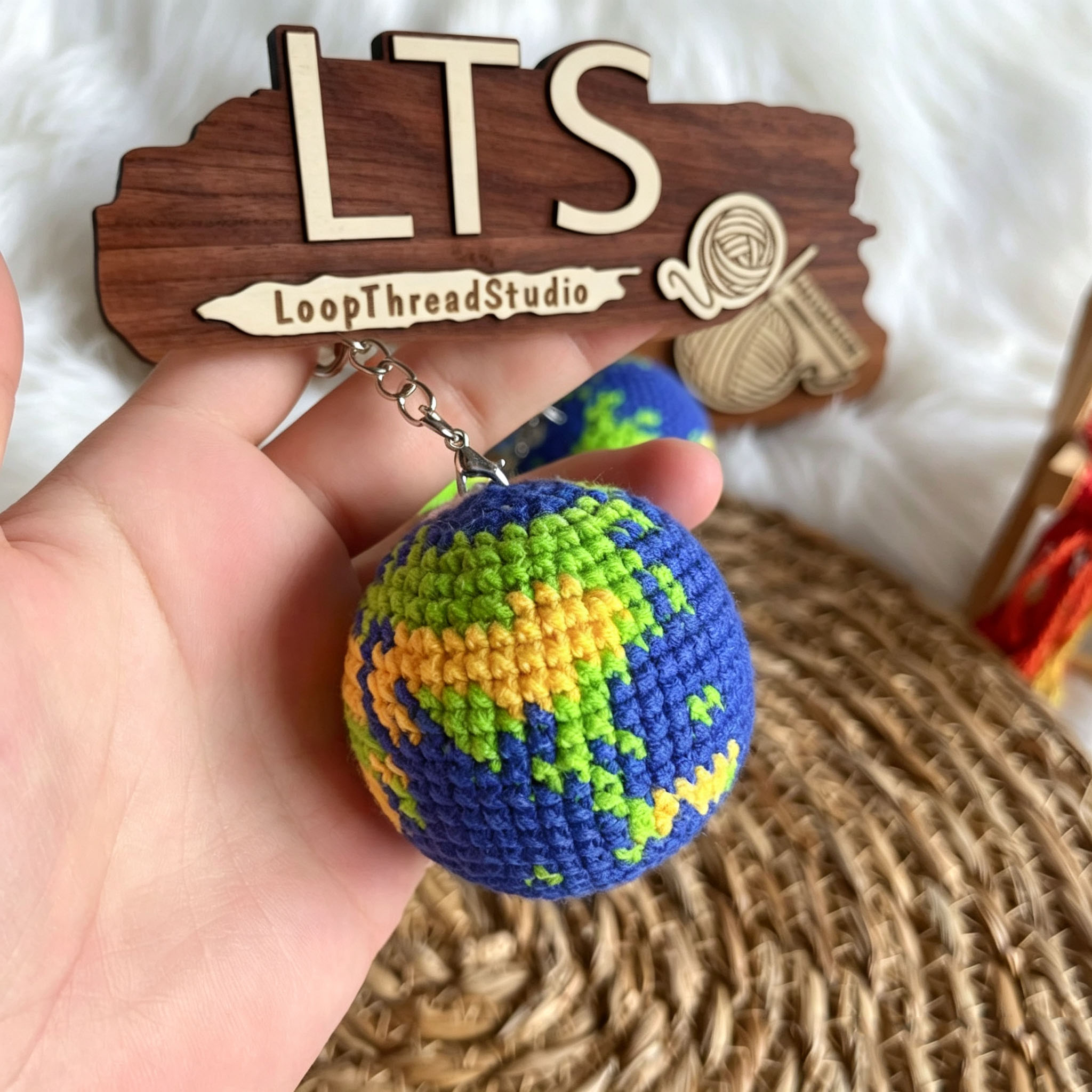 Handmade Crochet Earth Keychain | Cute Knitted Planet Charm - Image 4