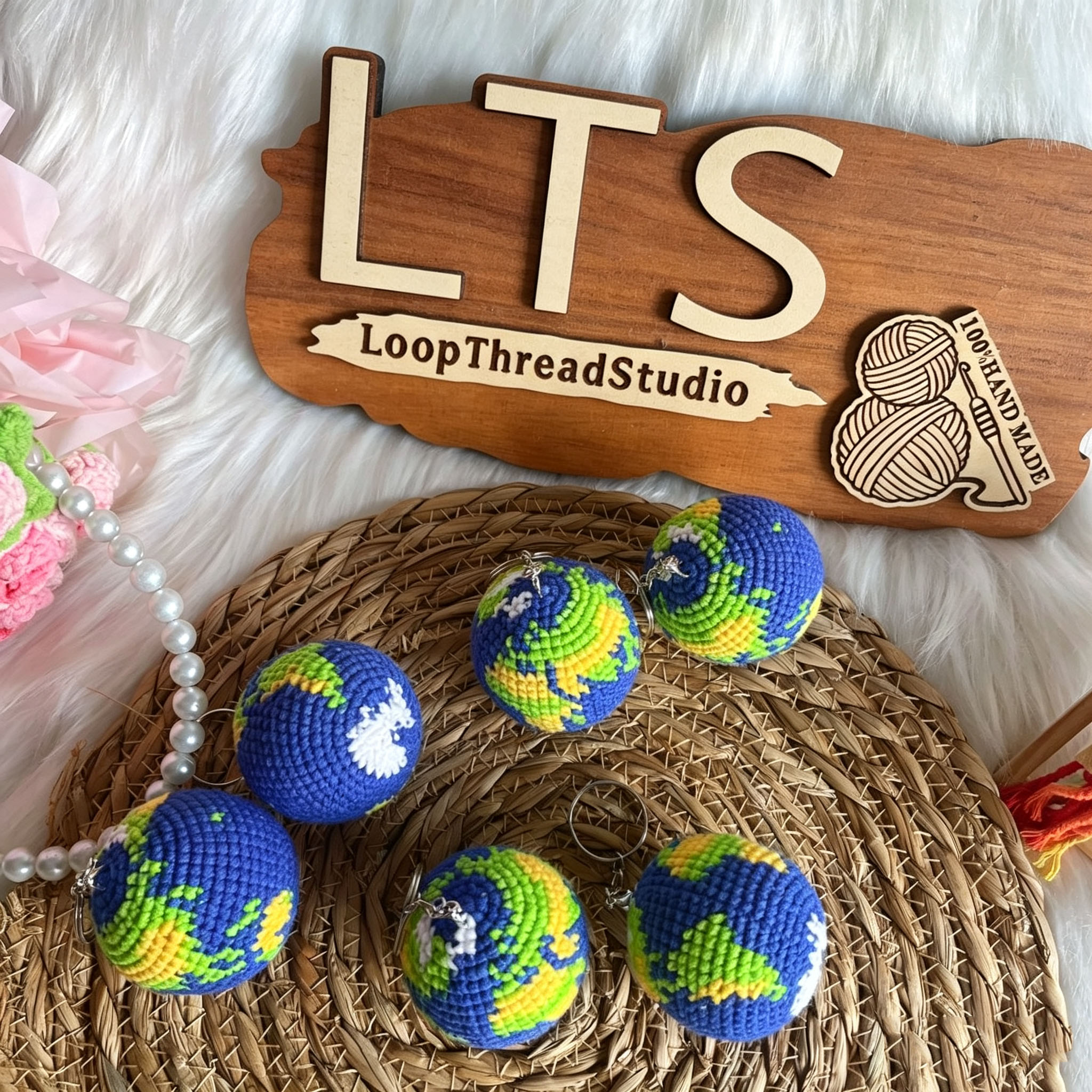 Handmade Crochet Earth Keychain | Cute Knitted Planet Charm - Image 2