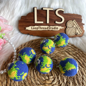 Handmade Crochet Earth Keychain | Cute Knitted Planet Charm