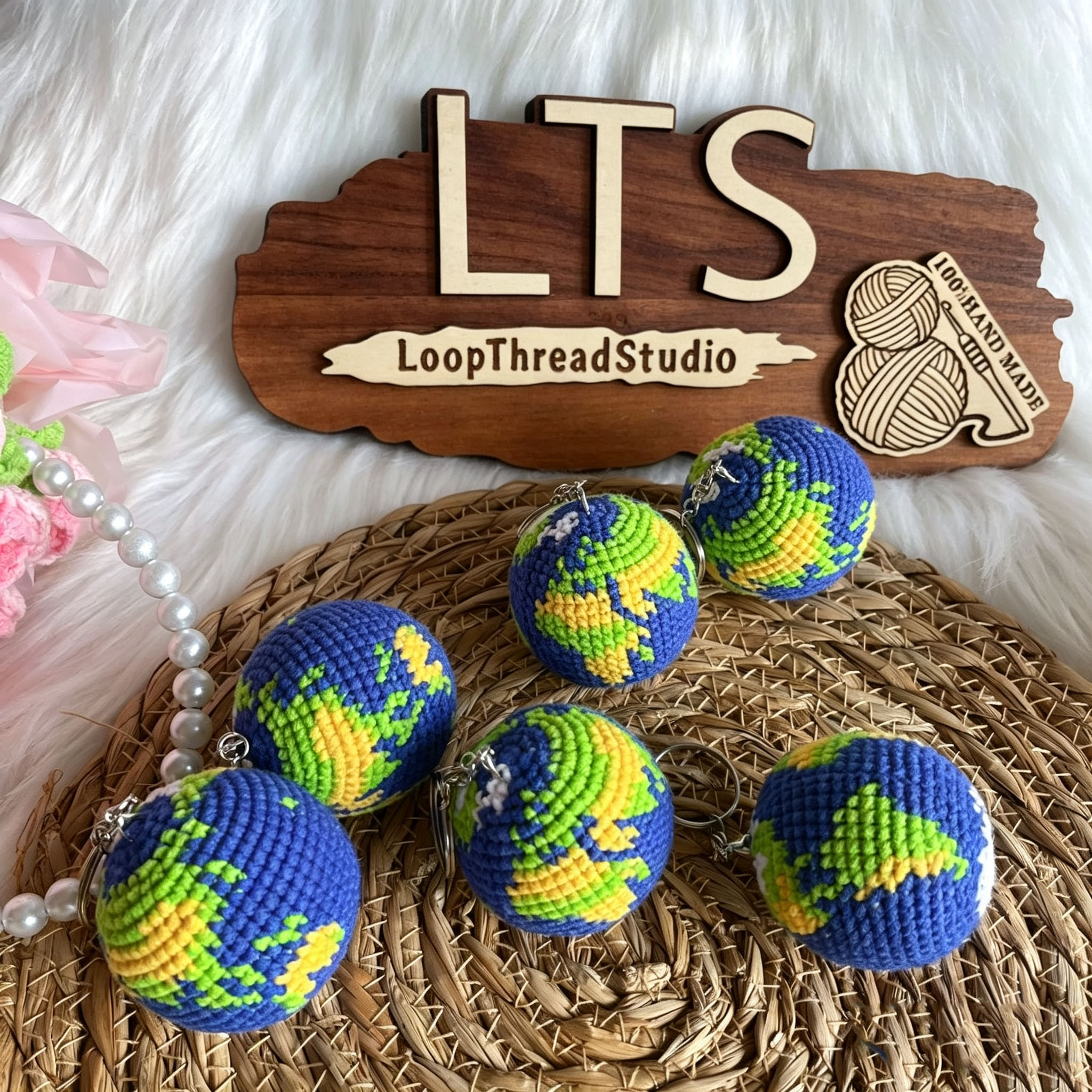 Handmade Crochet Earth Keychain | Cute Knitted Planet Charm