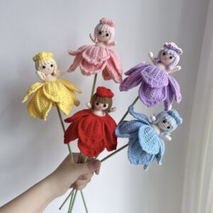 Handmade Crochet Rose Fairy Flower Doll | Flower Bouquet Decoration & Gift