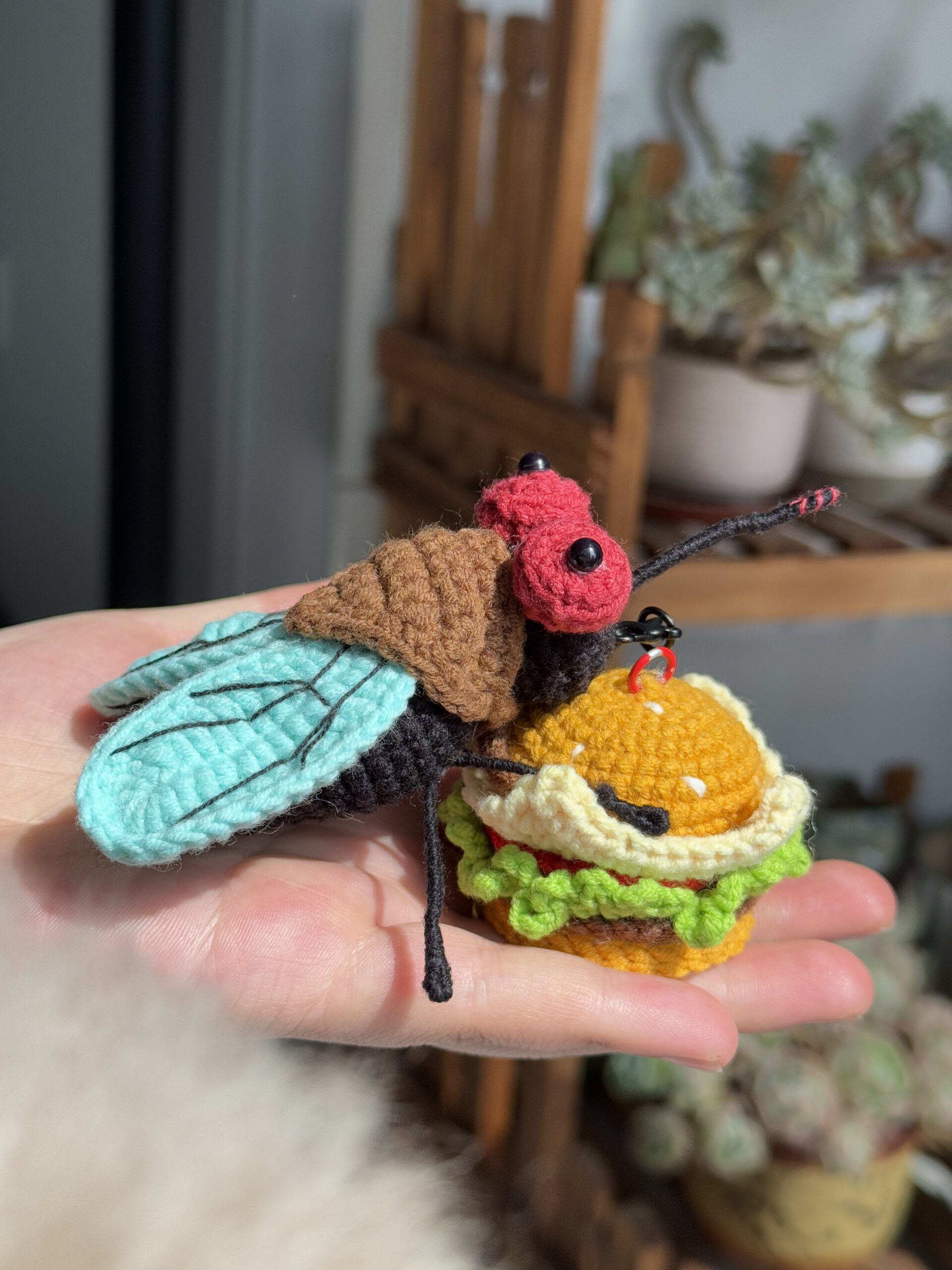 Handmade Crochet Fly Keychain & Bag Charm | Cute Insect Pendant with Baby | 3 Colors - Image 2