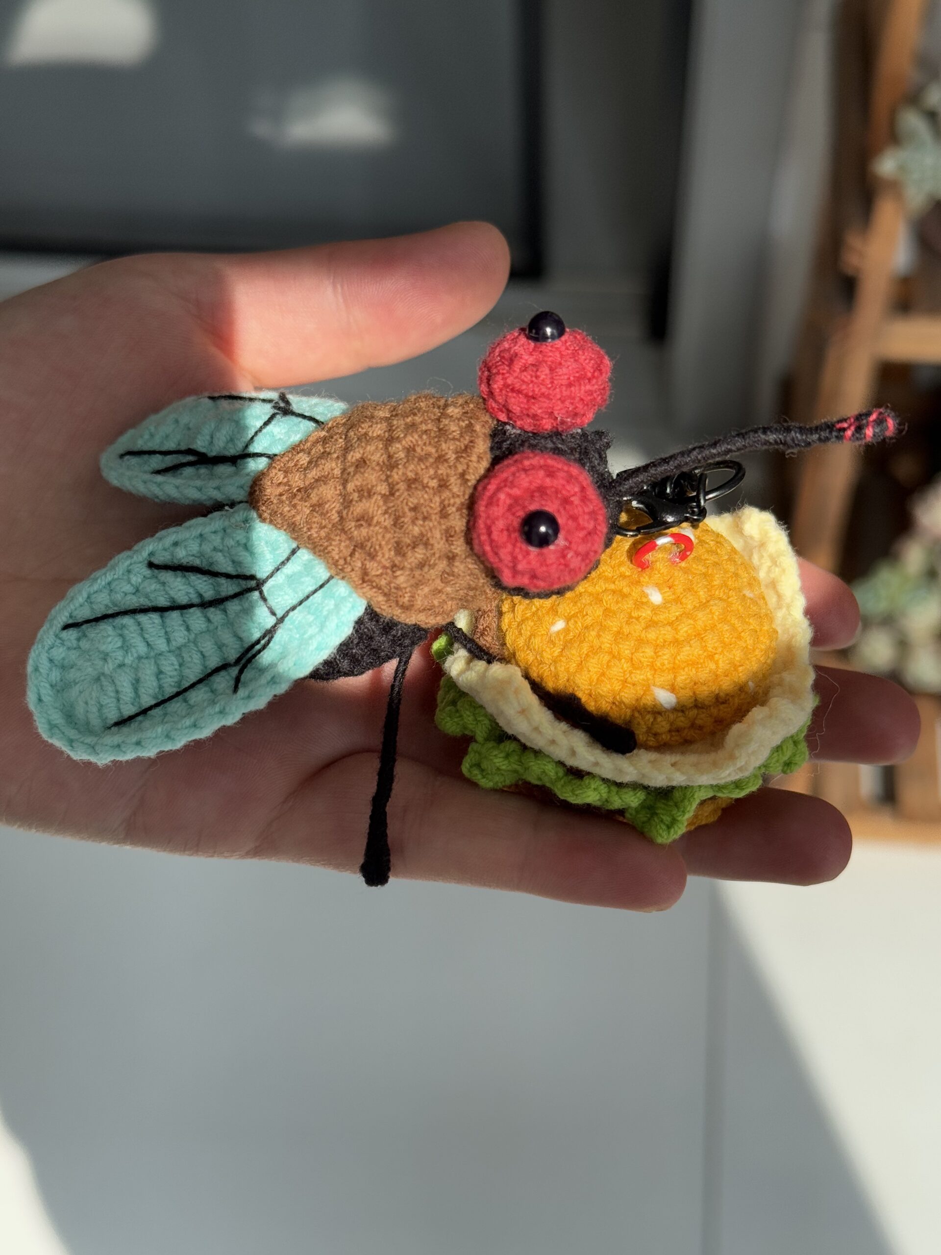 Handmade Crochet Fly Keychain & Bag Charm | Cute Insect Pendant with Baby | 3 Colors - Image 6