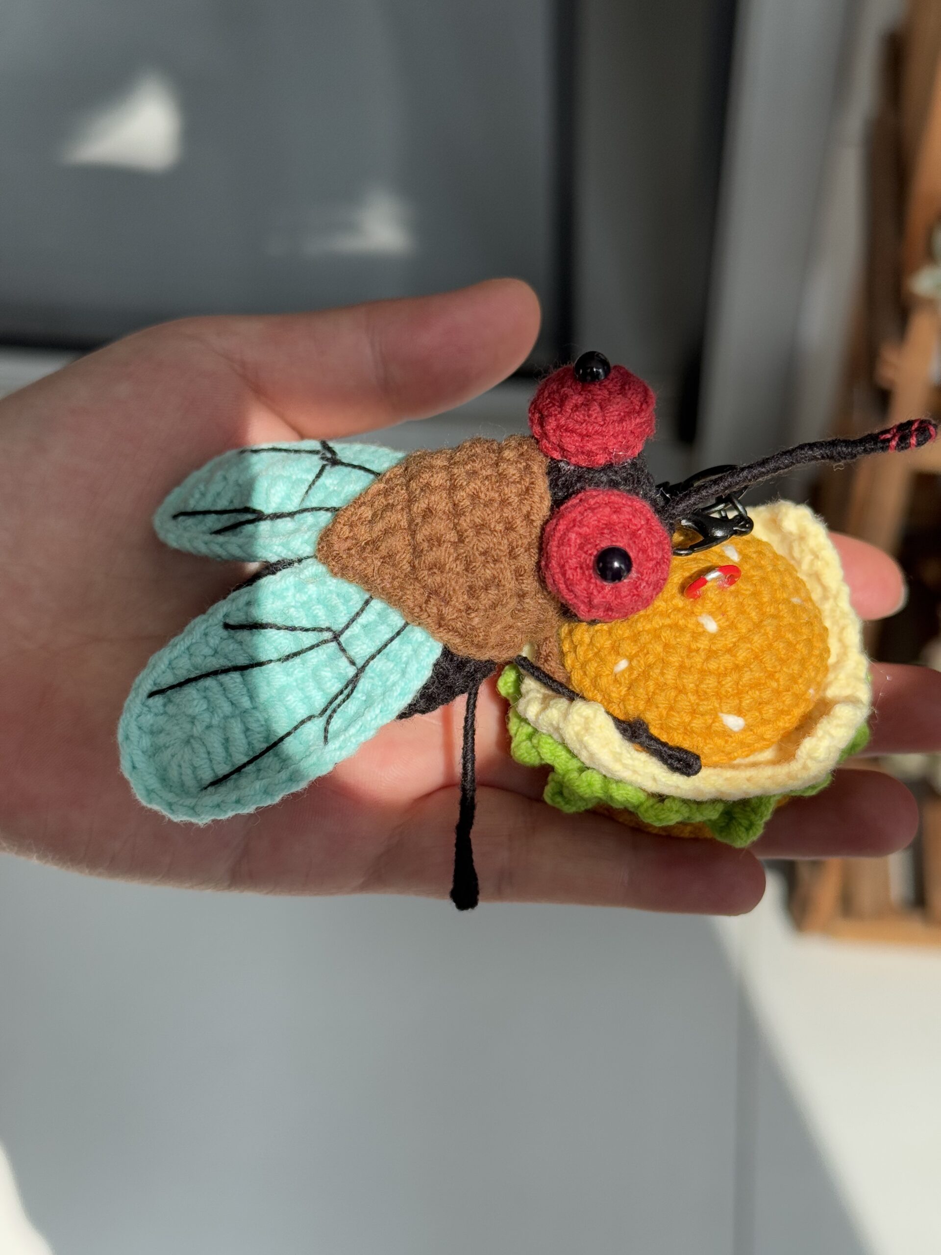 Handmade Crochet Fly Keychain & Bag Charm | Cute Insect Pendant with Baby | 3 Colors - Image 7