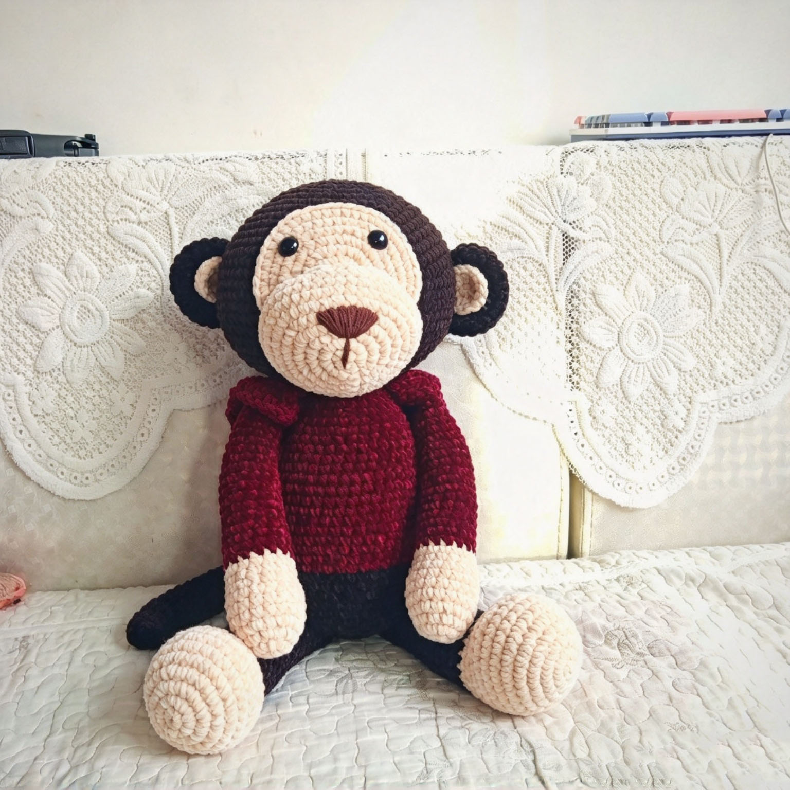 Large Handmade Crochet Monkey Plush | Big Mouth Monkey with Sweater - Image 2