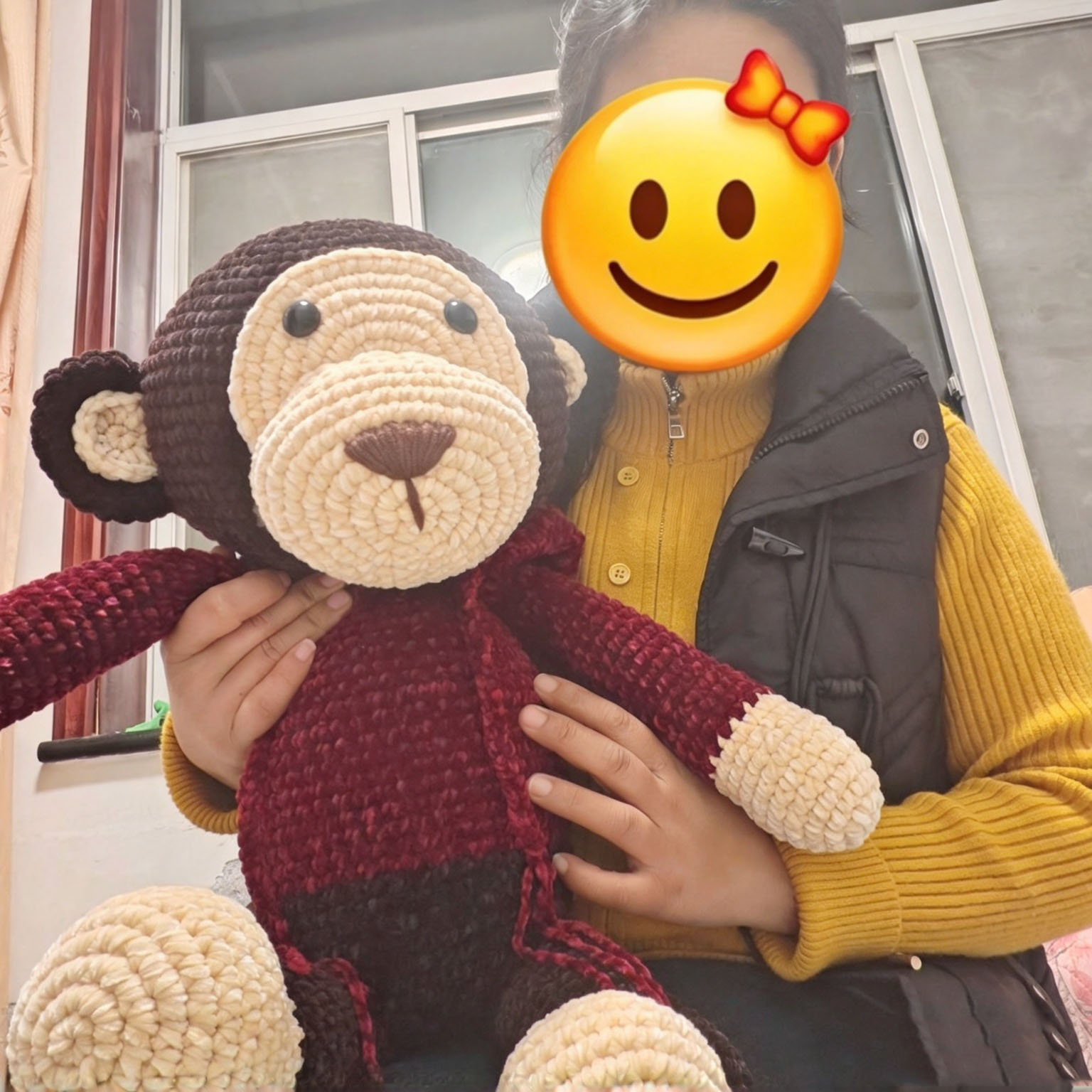 Large Handmade Crochet Monkey Plush | Big Mouth Monkey with Sweater