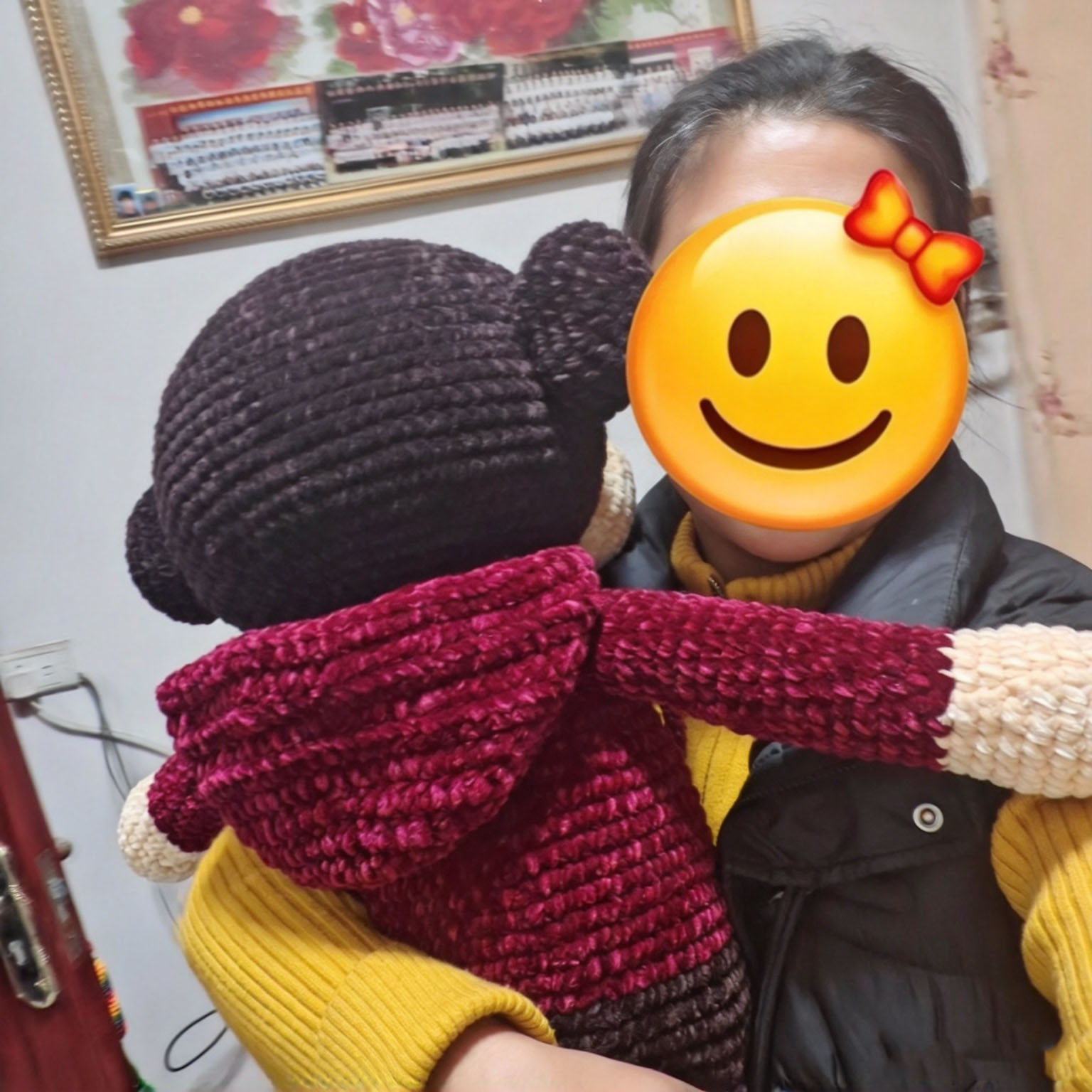Large Handmade Crochet Monkey Plush | Big Mouth Monkey with Sweater - Image 4
