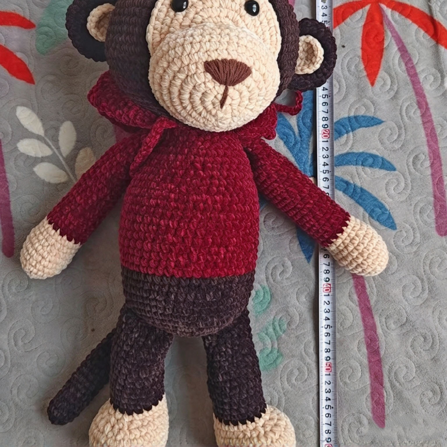 Large Handmade Crochet Monkey Plush | Big Mouth Monkey with Sweater - Image 6