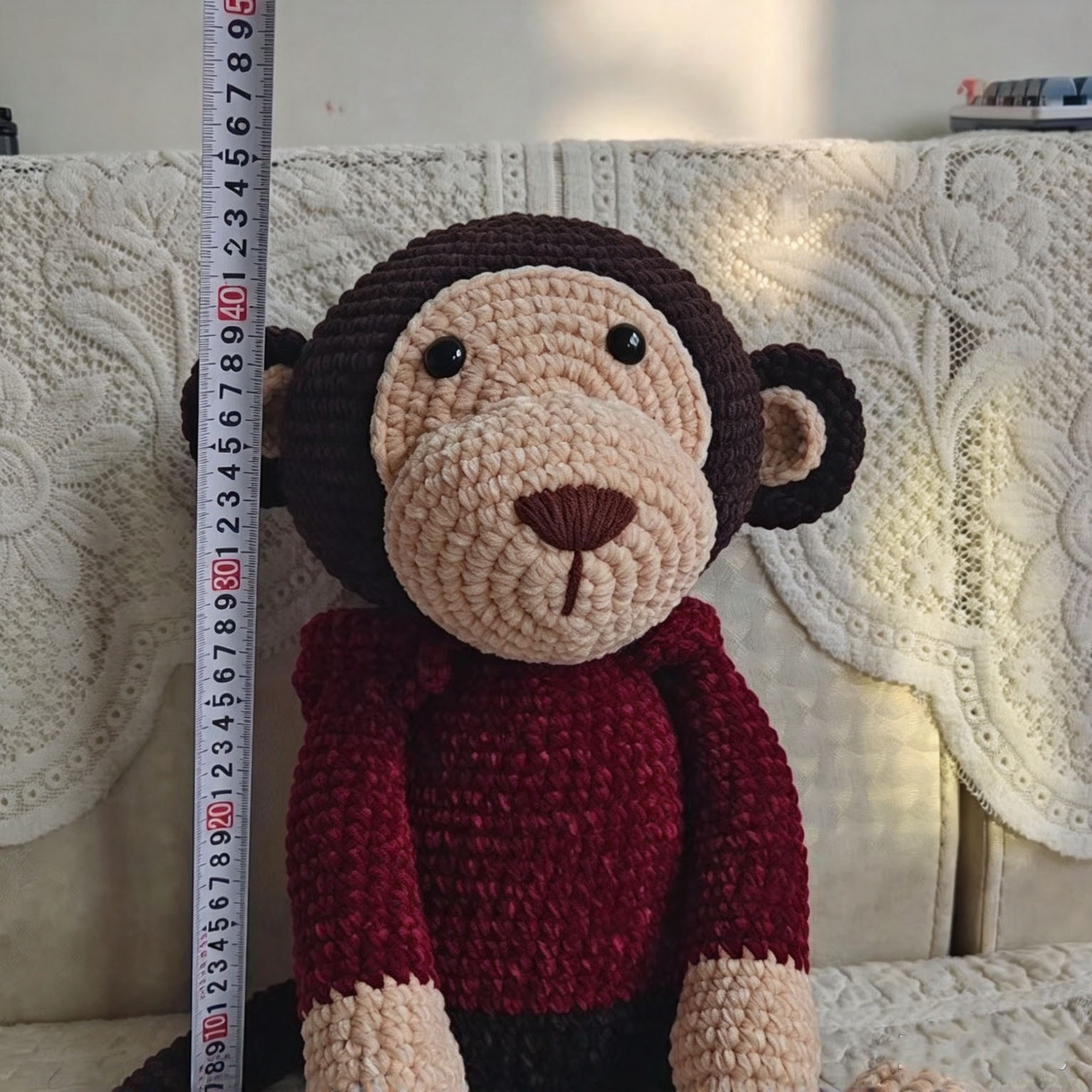 Large Handmade Crochet Monkey Plush | Big Mouth Monkey with Sweater - Image 8
