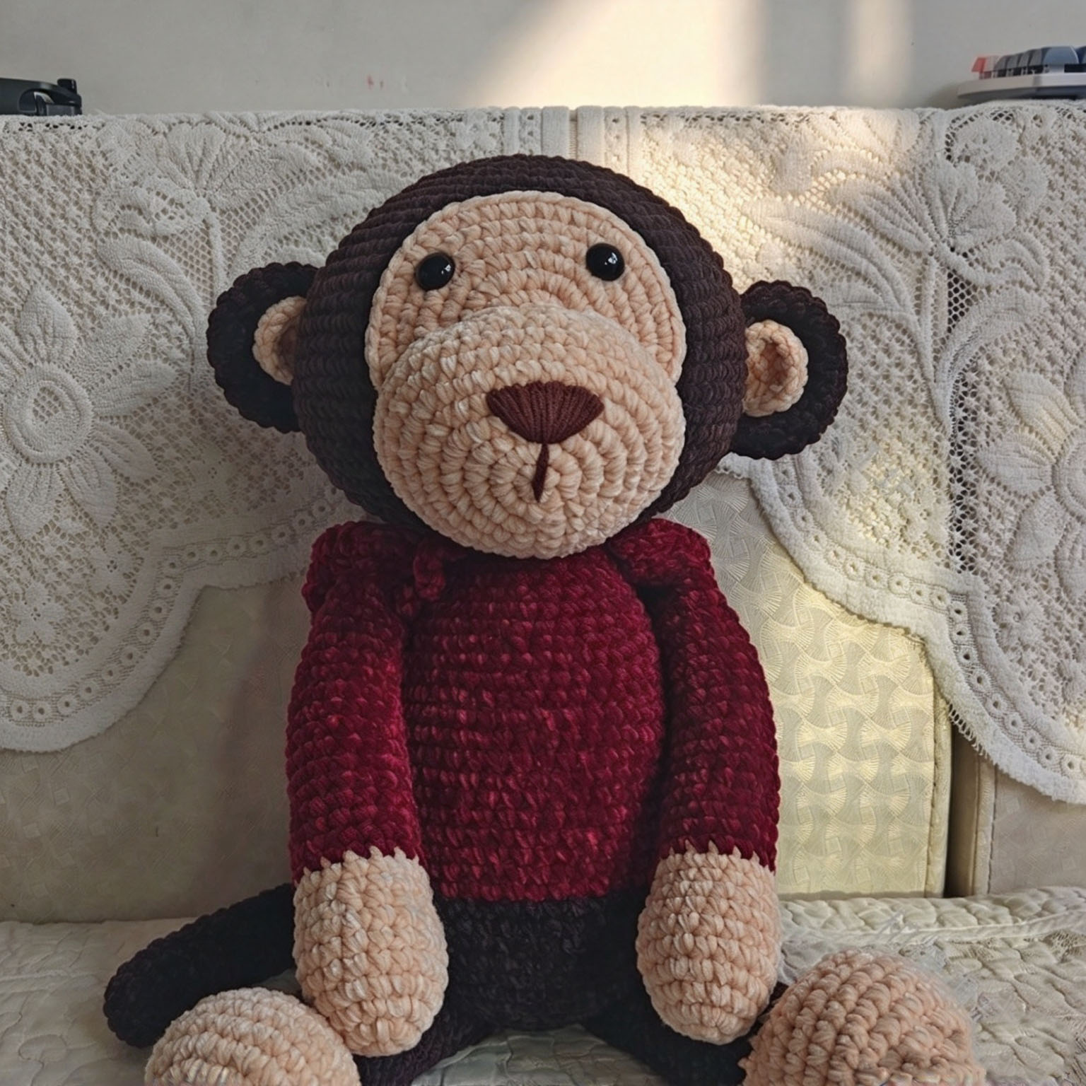 Large Handmade Crochet Monkey Plush | Big Mouth Monkey with Sweater - Image 9