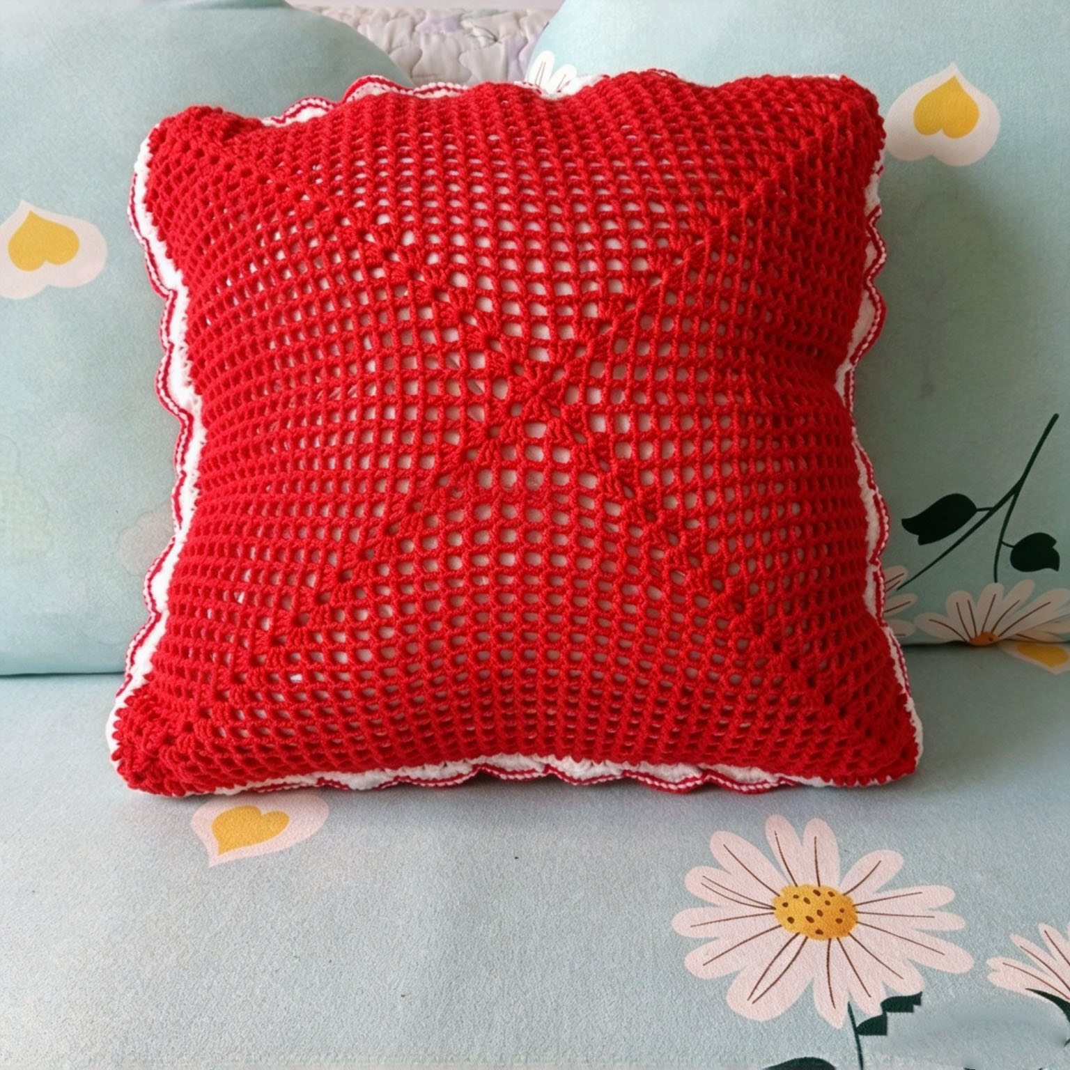 Handmade Crochet Floral Pillow with Insert - 18" Square - 7 Styles Available - Image 4