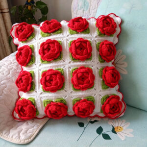 Handmade Crochet Floral Pillow with Insert - 18" Square - 7 Styles Available