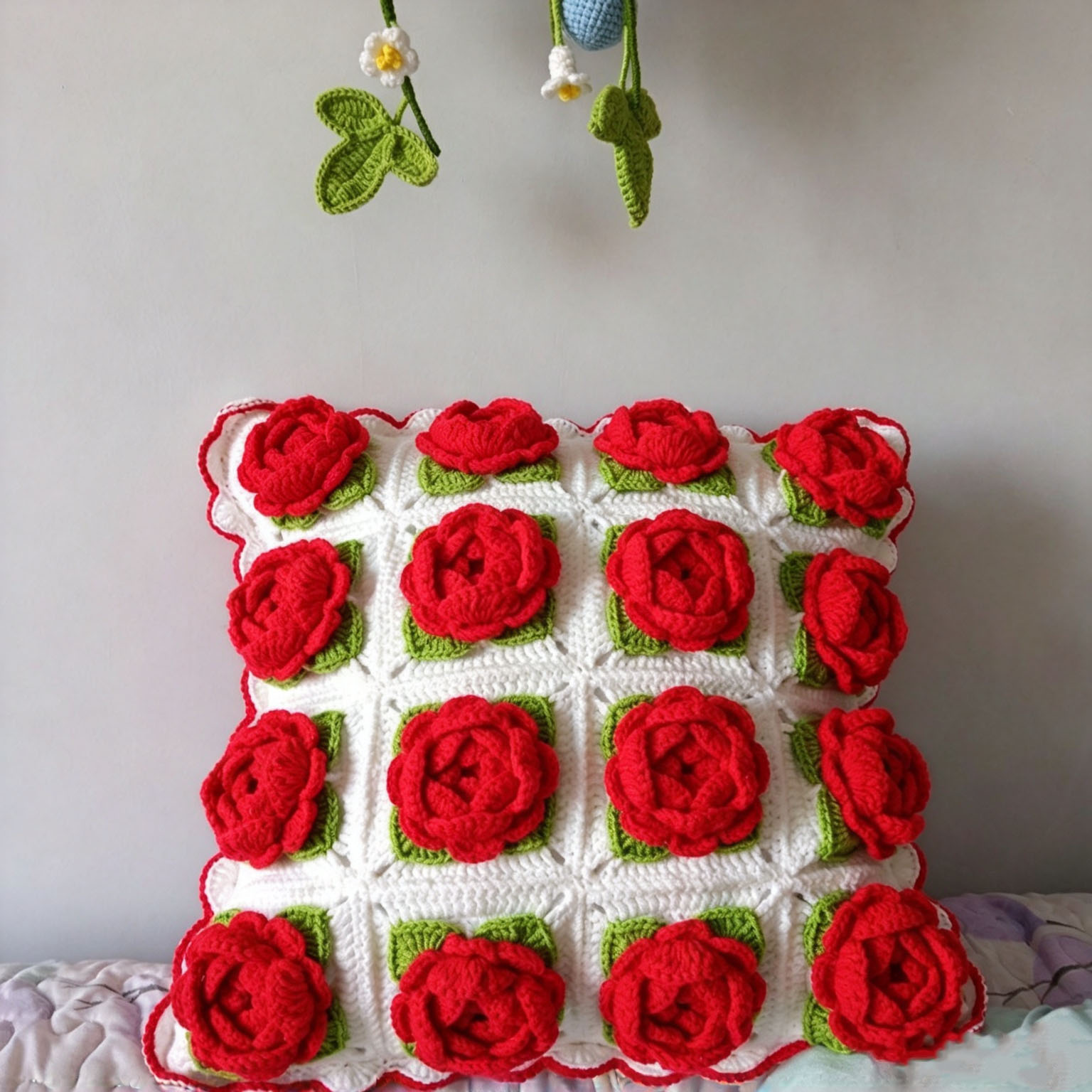 Handmade Crochet Floral Pillow with Insert - 18" Square - 7 Styles Available - Image 3