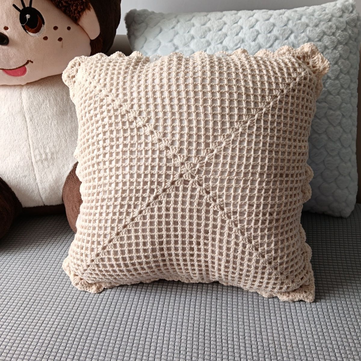 Handmade Crochet Floral Pillow with Insert - 18" Square - 7 Styles Available - Image 20