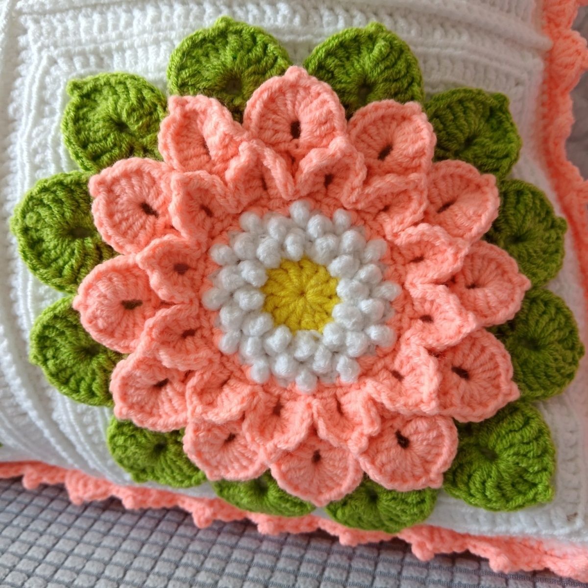 Handmade Crochet Floral Pillow with Insert - 18" Square - 7 Styles Available - Image 6