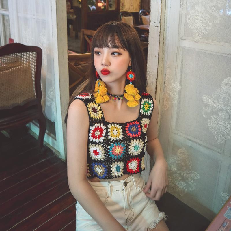 Handmade Crochet Floral Tank Top | Retro Granny Square Crop Top - Image 2