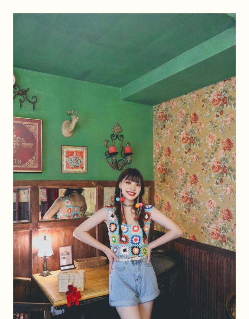 Handmade Crochet Floral Tank Top | Retro Granny Square Crop Top - Image 5