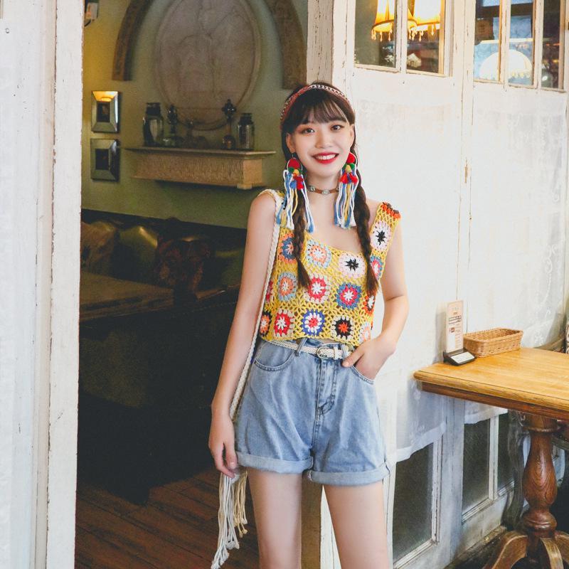 Handmade Crochet Floral Tank Top | Retro Granny Square Crop Top - Image 7