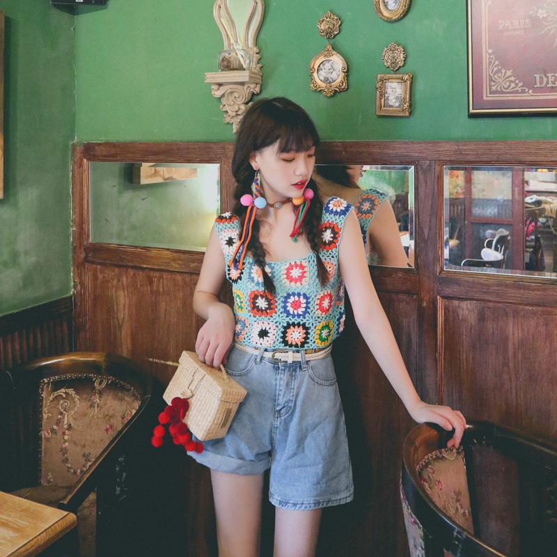 Handmade Crochet Floral Tank Top | Retro Granny Square Crop Top - Image 10
