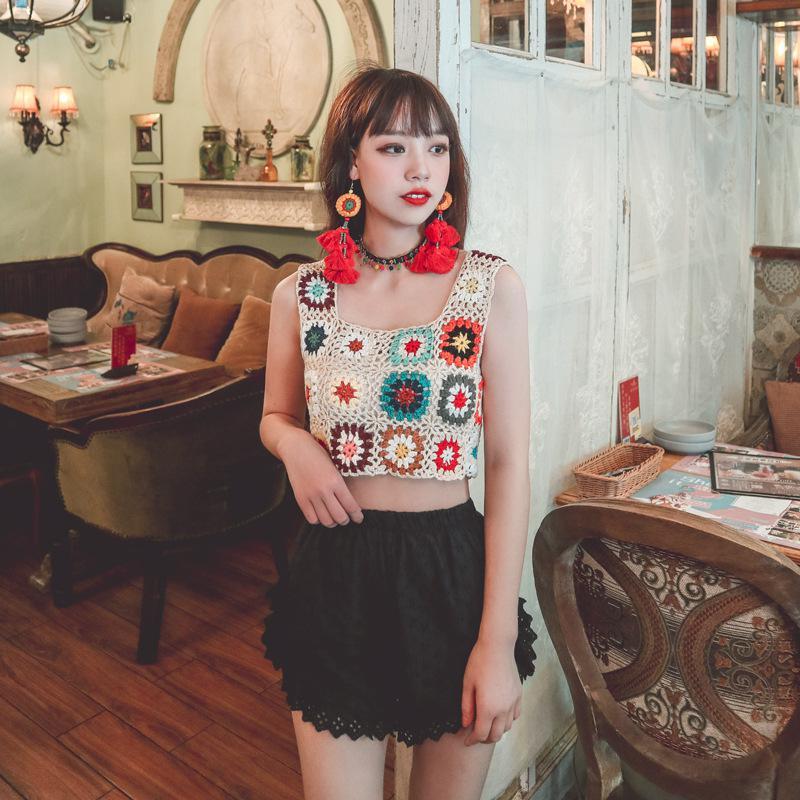 Handmade Crochet Floral Tank Top | Retro Granny Square Crop Top - Image 8